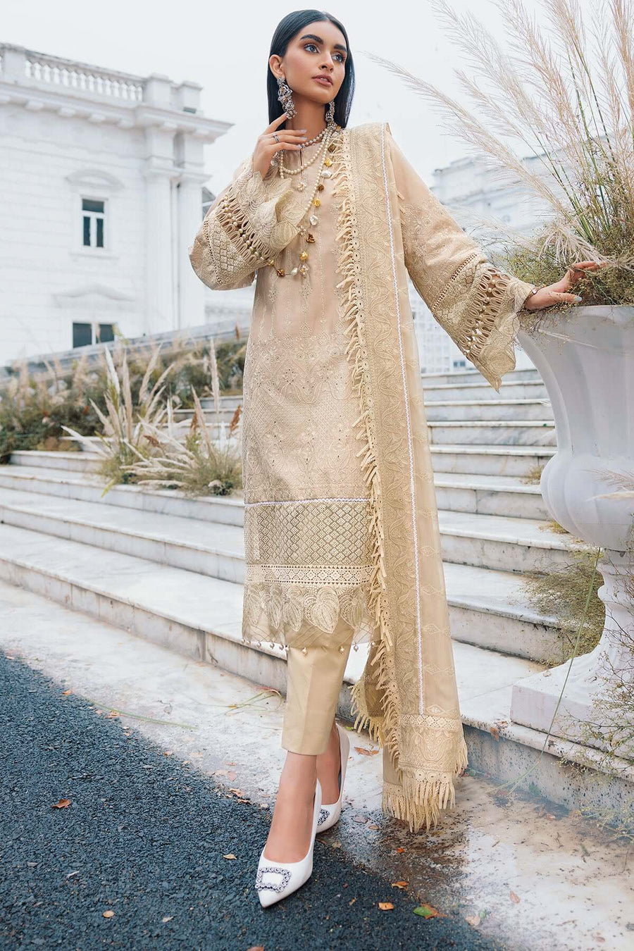 Motifz Naqsh Embroidered Cotton Satin Unstitched 3Pc Suit 3484-LOTUS