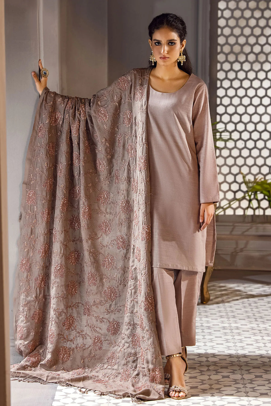 Motifz Unstitched Embroidered Pashmina Blend Shawl 3649-TRIBAL-CHIC