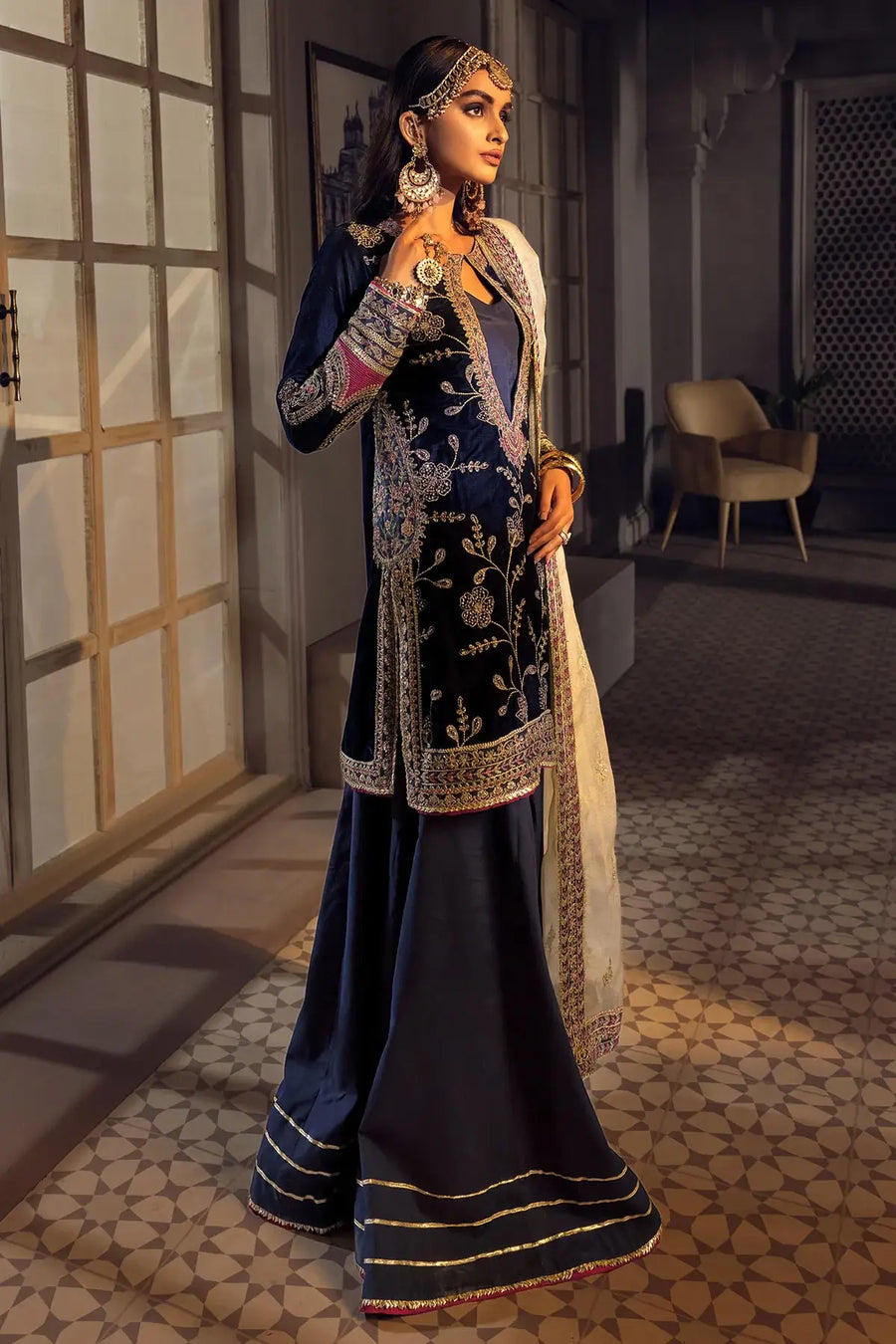 Motifz Grand Velou Embroidered Velvet Unstitched 3Pc Suit 3776-DOVE