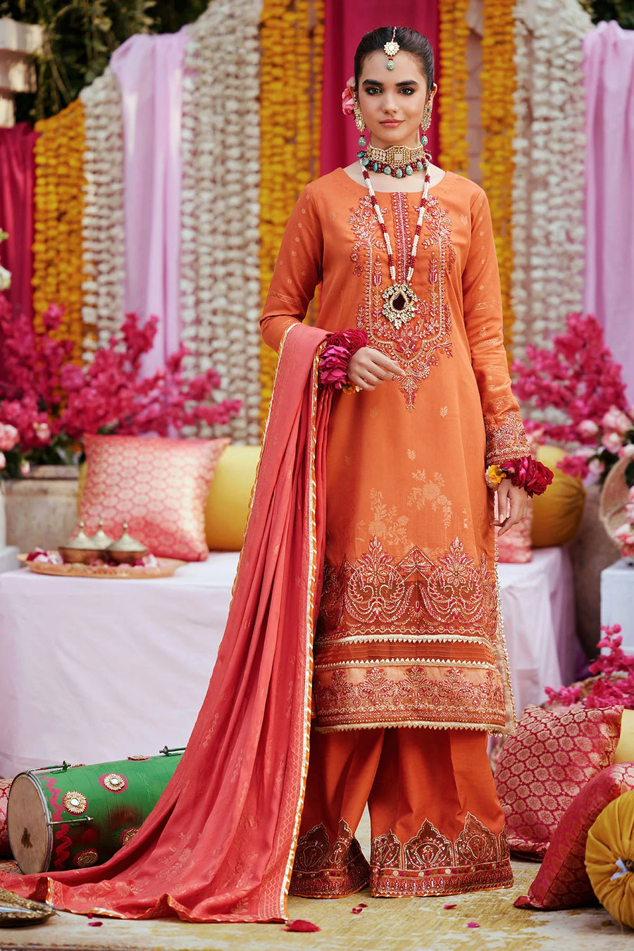 Motifz Shehnai Unstitched Embroidered Jacquard 3Pc Suit 3863-GULAAB