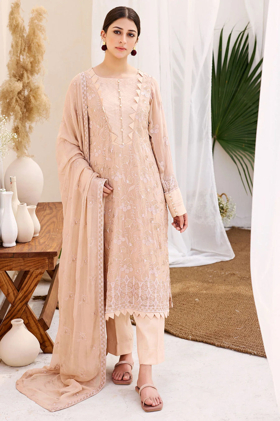 Motifz Embroidered Bemberg Chiffon Unstitched 3Pc Suit 3873-COCO