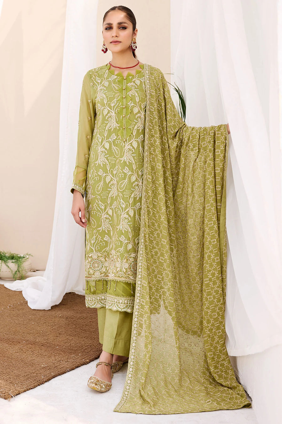 Motifz Embroidered Bemberg Chiffon Unstitched 3Pc Suit 3877-ROYAL