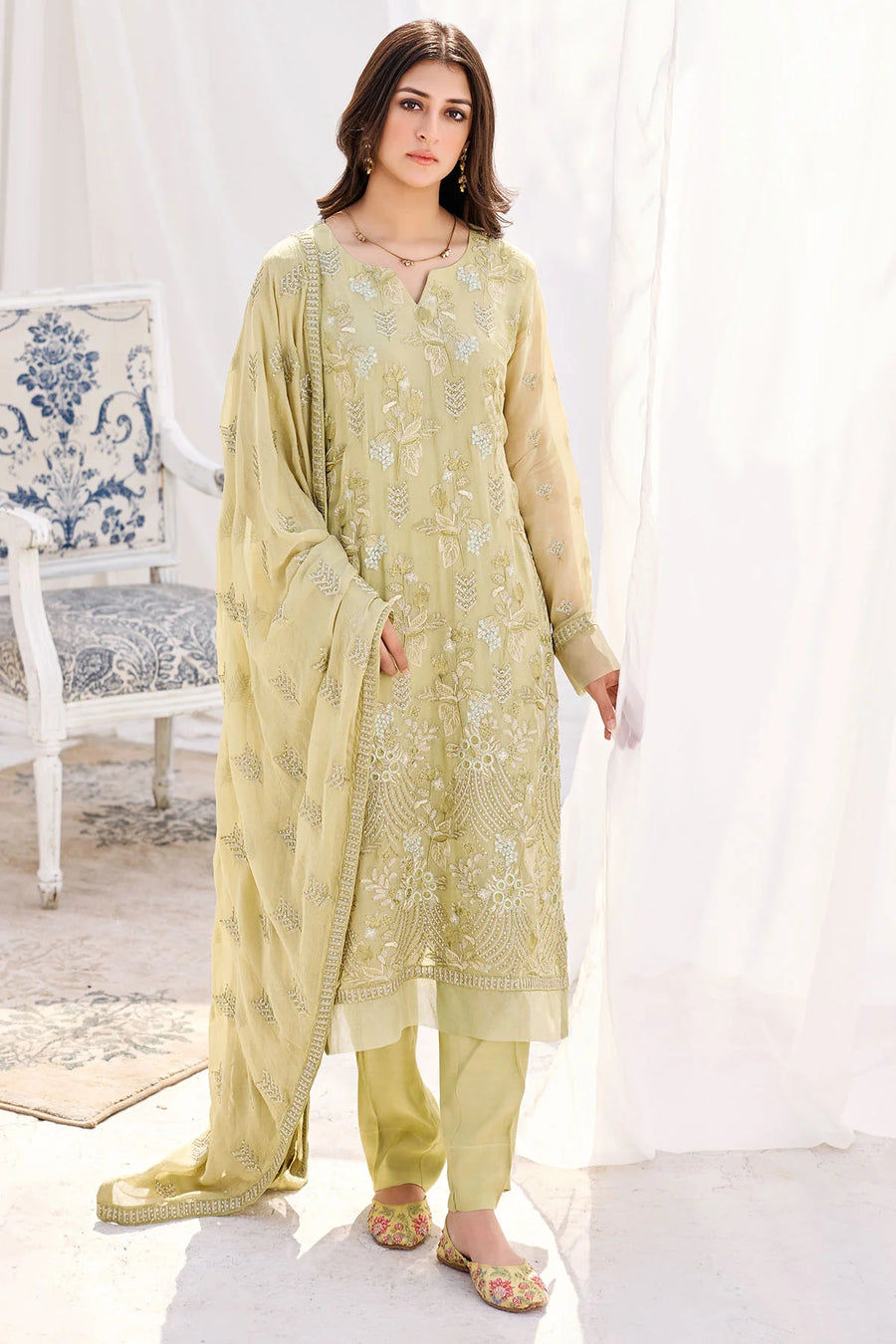 Motifz Embroidered Bemberg Chiffon Unstitched 3Pc Suit 3881-CLEM