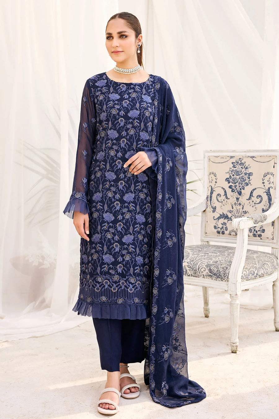 Motifz Embroidered Bemberg Chiffon Unstitched 3Pc Suit 3886-GINA