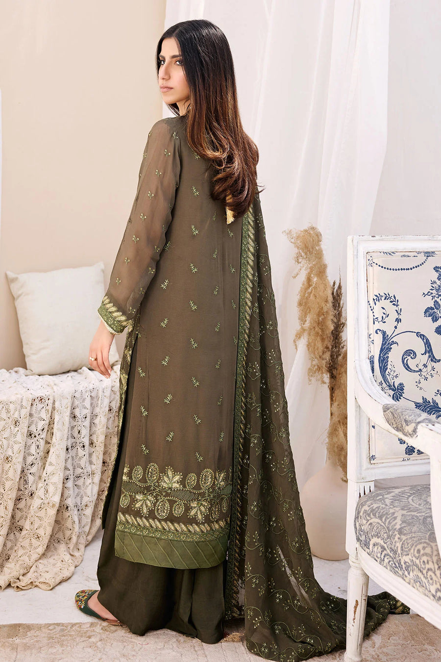 Motifz Embroidered Bemberg Chiffon Unstitched 3Pc Suit 3904-SAPPHIRE