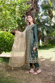 MAK Fashion 3Pc Unstitched Embroidered Pleated Lenin KUW-10056