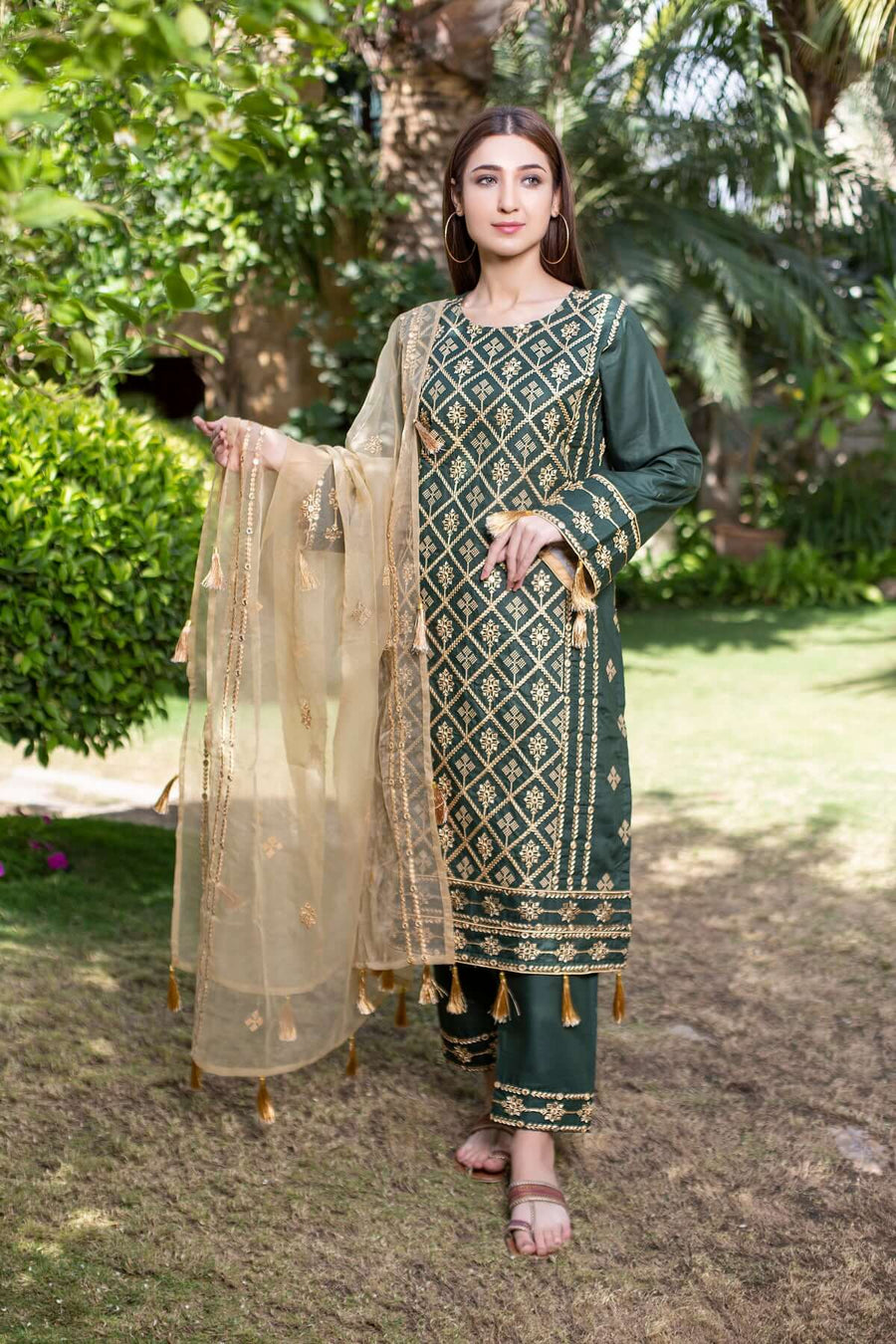 MAK Fashion 3Pc Unstitched Embroidered Pleated Lenin KUW-10056