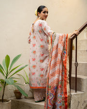Noorangi Masakali Unstitched Printed Cambric 3Pc Suit - Zar-e-Sufaid