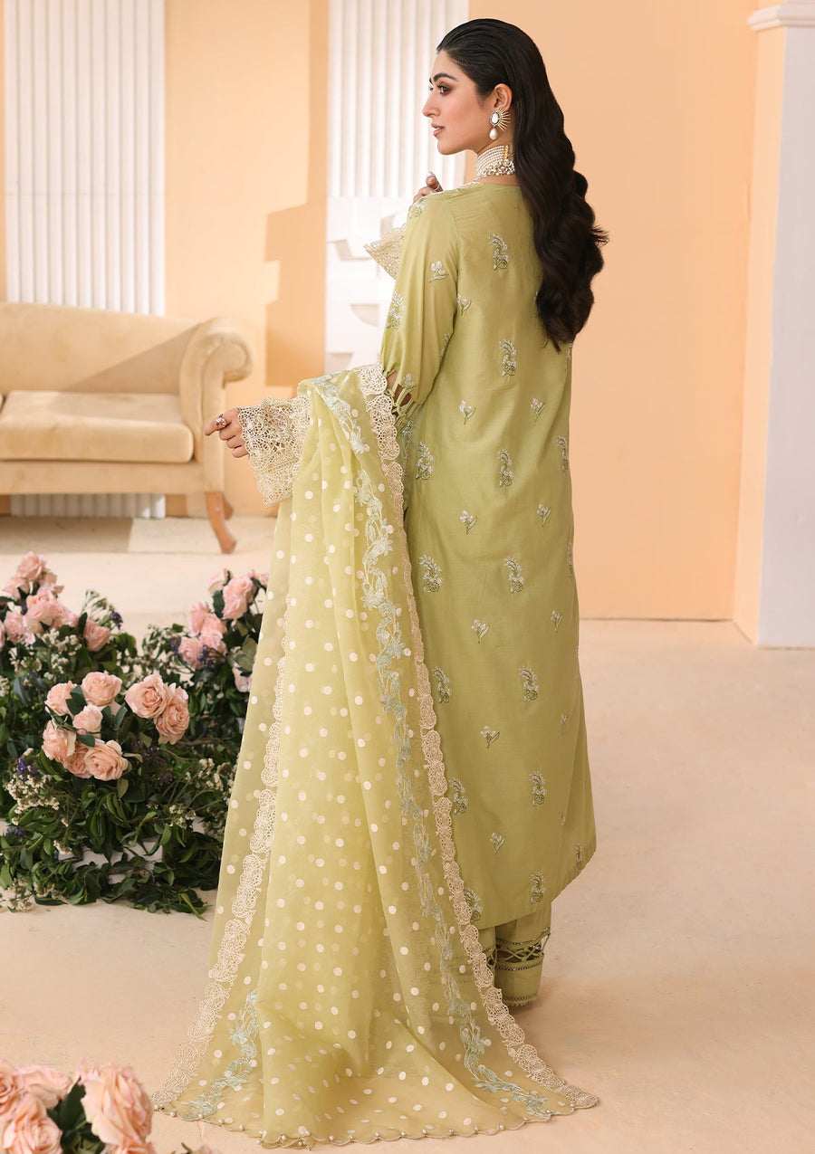 ELAF Premium Luxury Pret Embroidered Lawn 3Pc Suit ELP-04A Limelush