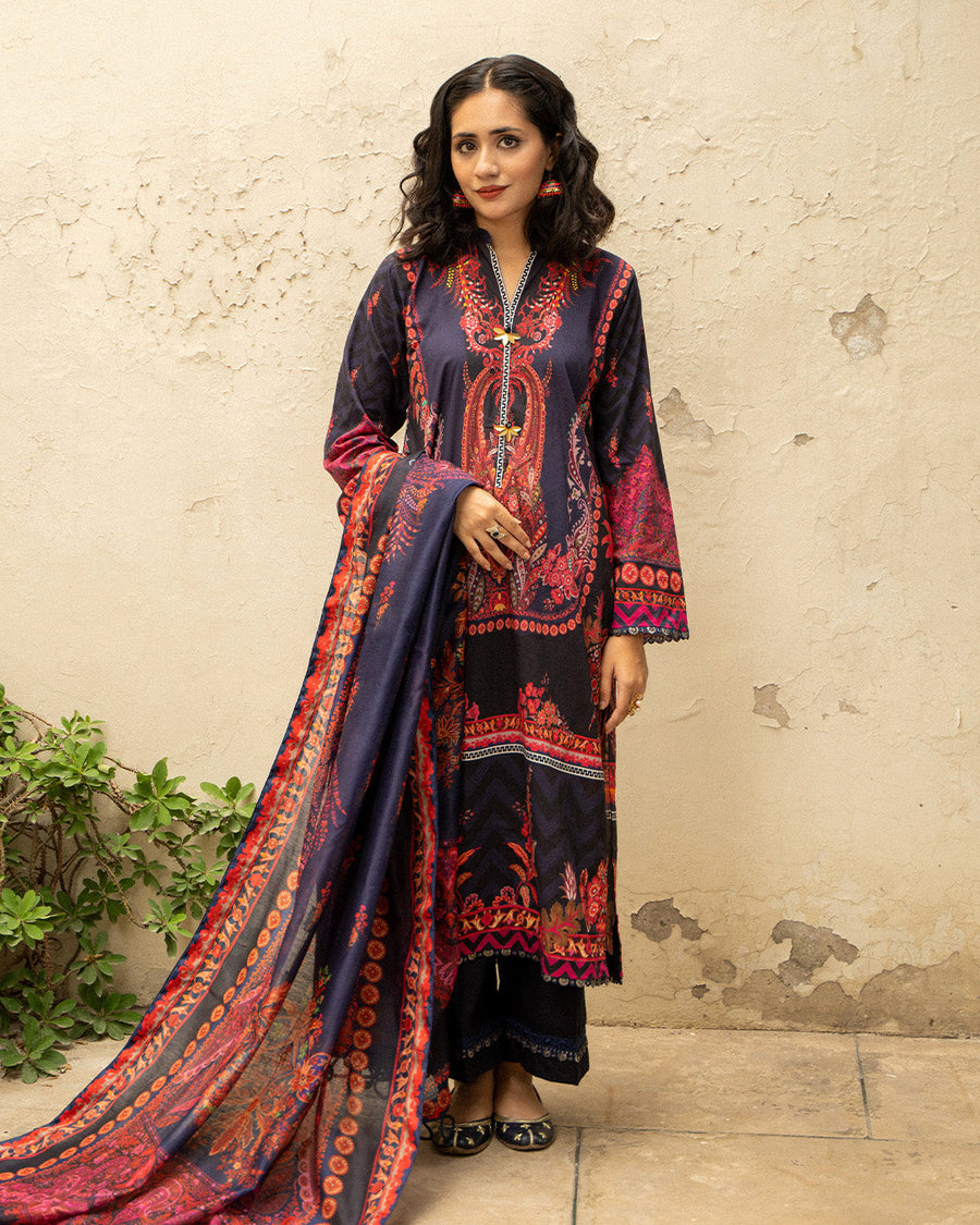 Noorangi Masakali Unstitched Printed Cambric 3Pc Suit - Firoza