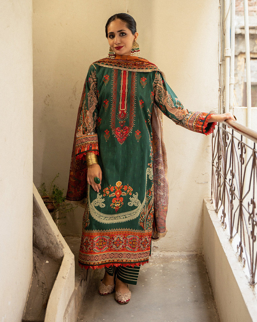 Noorangi Masakali Unstitched Printed Cambric 3Pc Suit - Bahar