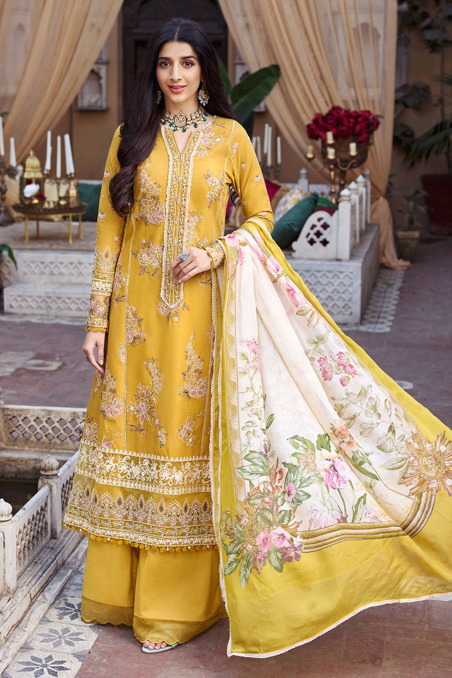Motifz Nayaab Premium Embroidered Lawn Unstitched 3Pc Suit 4046-AVA