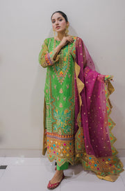 Surmai Sirr e Ayaa Unstitched Embroidered Formal 3Pc Suit - PEACOCK