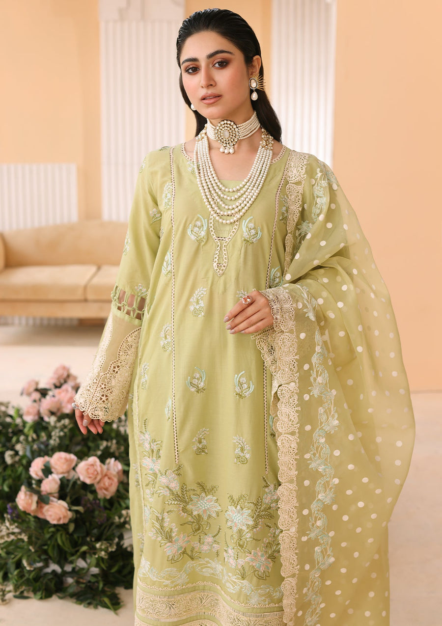ELAF Premium Luxury Pret Embroidered Lawn 3Pc Suit ELP-04A Limelush