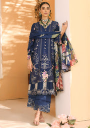 ELAF Premium Luxury Pret Embroidered Lawn 3Pc Suit ELP-06B Lapis