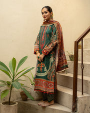 Noorangi Masakali Unstitched Printed Cambric 3Pc Suit - Bahar