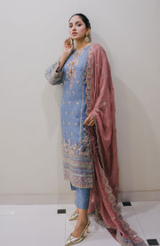 Surmai Sirr e Ayaa Unstitched Embroidered Formal 3Pc Suit - OPAL