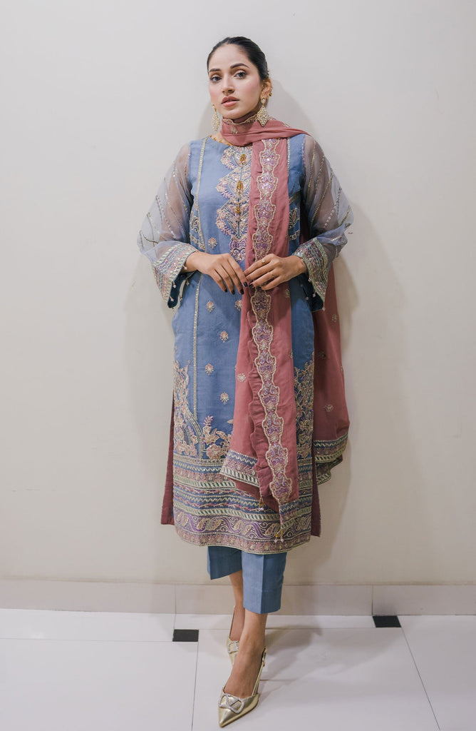 Surmai Sirr e Ayaa Unstitched Embroidered Formal 3Pc Suit - OPAL