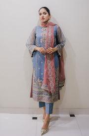 Surmai Sirr e Ayaa Unstitched Embroidered Formal 3Pc Suit - OPAL