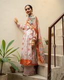 Noorangi Masakali Unstitched Printed Cambric 3Pc Suit - Zar-e-Sufaid