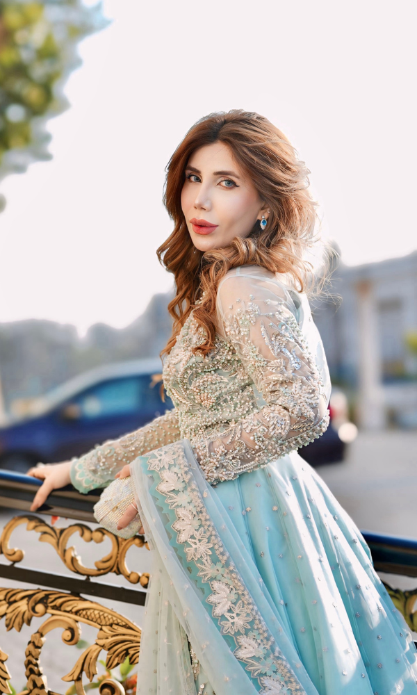 Walima Aqua Blue Summer Dress Custom Made Pakistani Wedding Dress
