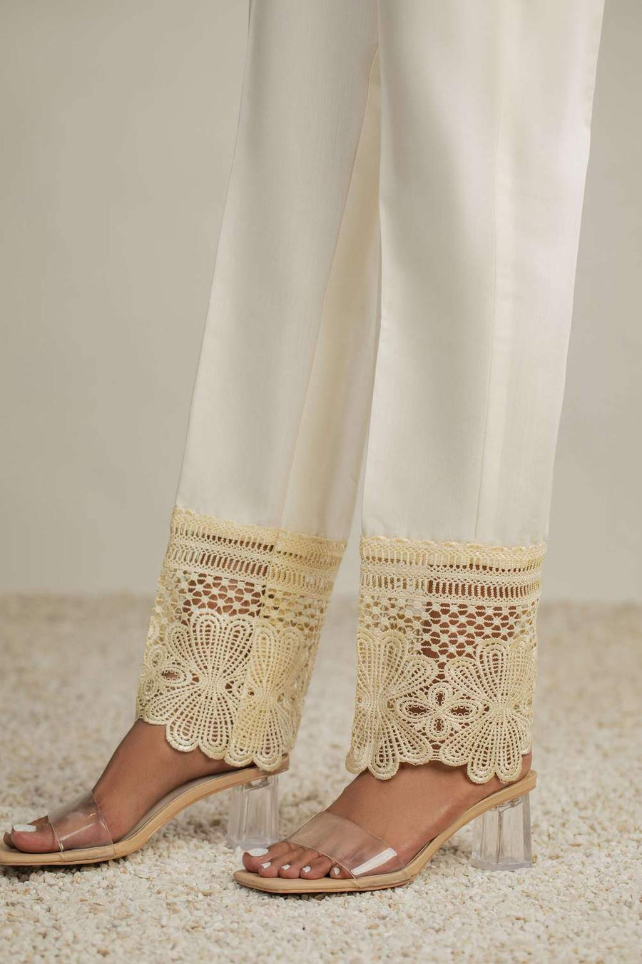 Nuriyaa Cambric Pret Trousers - CROCHET PANTS - FaisalFabrics.pk