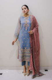Surmai Sirr e Ayaa Unstitched Embroidered Formal 3Pc Suit - OPAL
