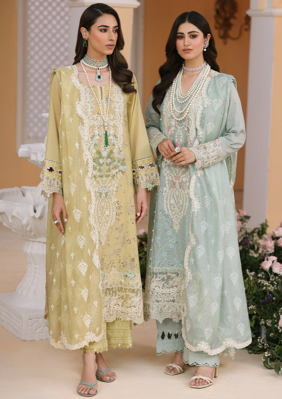 ELAF Premium Luxury Pret Embroidered Lawn 3Pc Suit ELP-01A Frosty