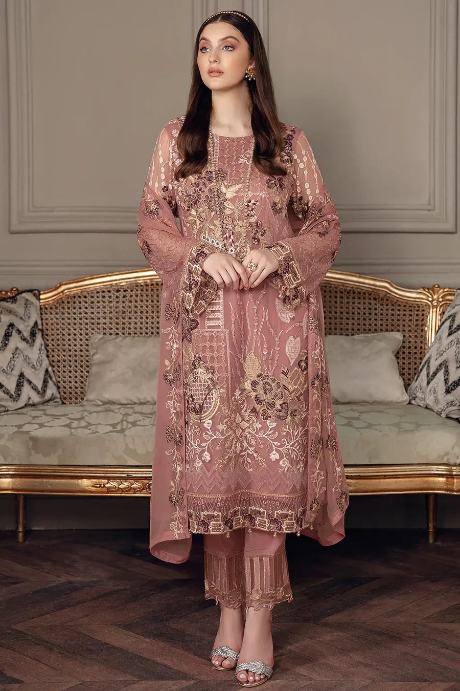 Ramsha Chevron Vol-05 Luxury Chiffon Unstitched 3Pc Suit A-502