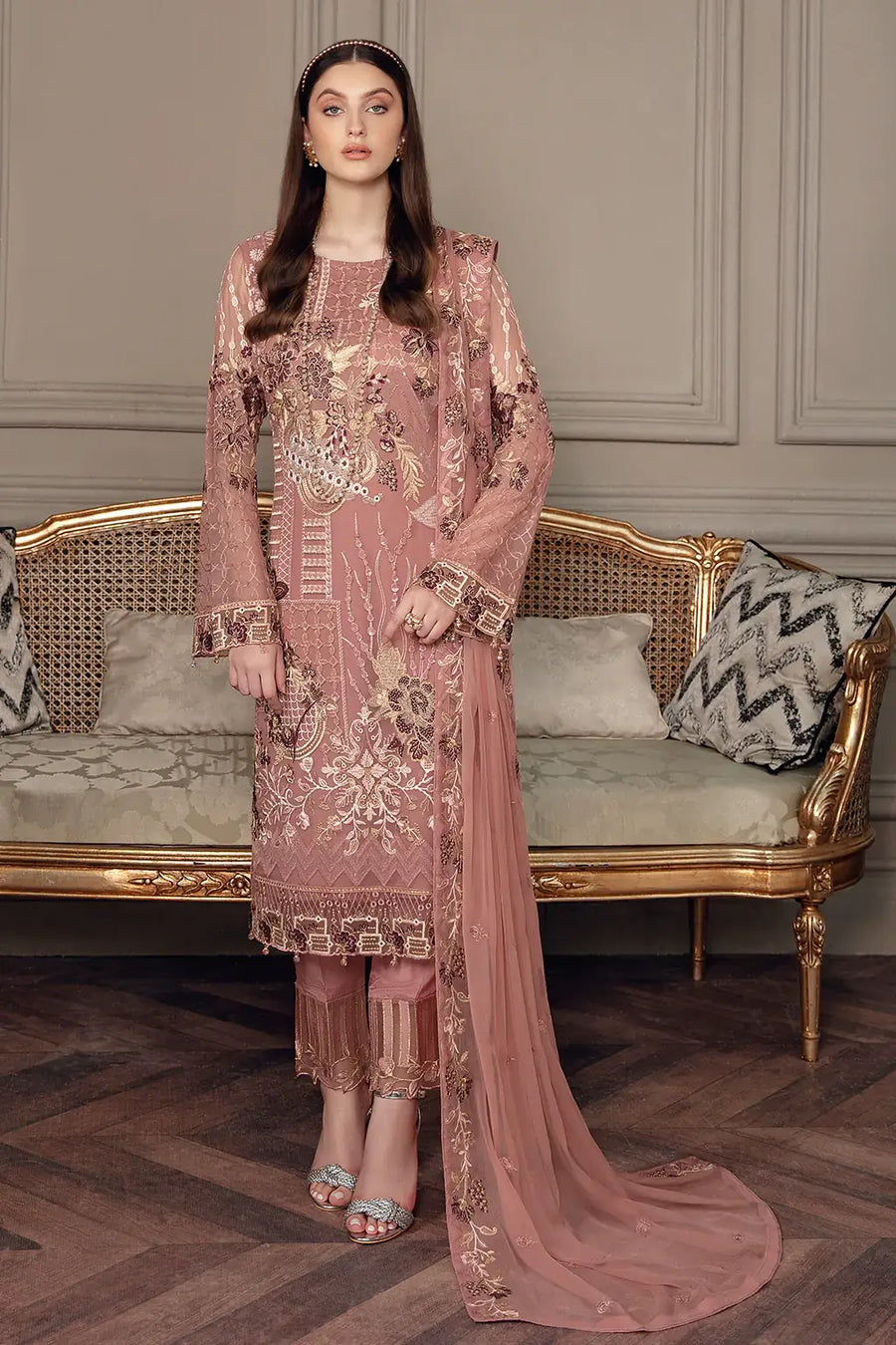 Ramsha Chevron Vol-05 Luxury Chiffon Unstitched 3Pc Suit A-502