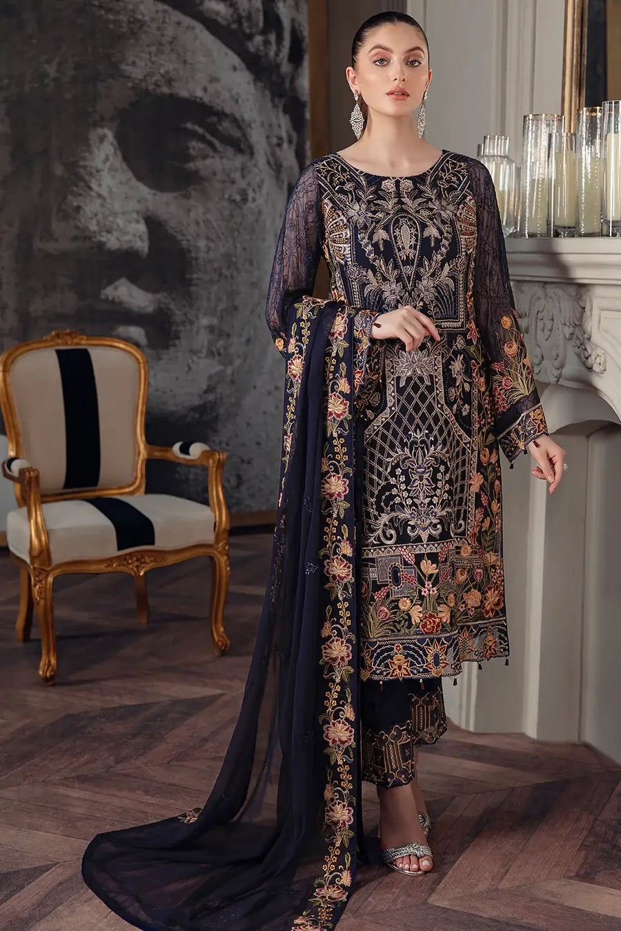 Ramsha Chevron Vol-05 Luxury Chiffon Unstitched 3Pc Suit A-506