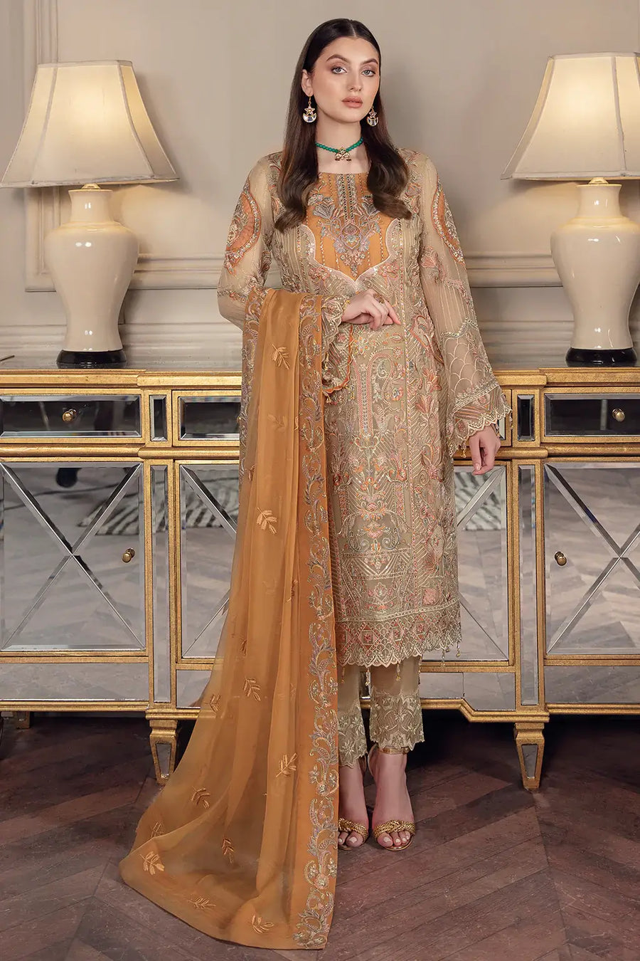 Ramsha Chevron Vol-05 Luxury Chiffon Unstitched 3Pc Suit A-508
