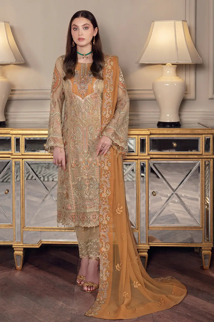 Ramsha Chevron Vol-05 Luxury Chiffon Unstitched 3Pc Suit A-508