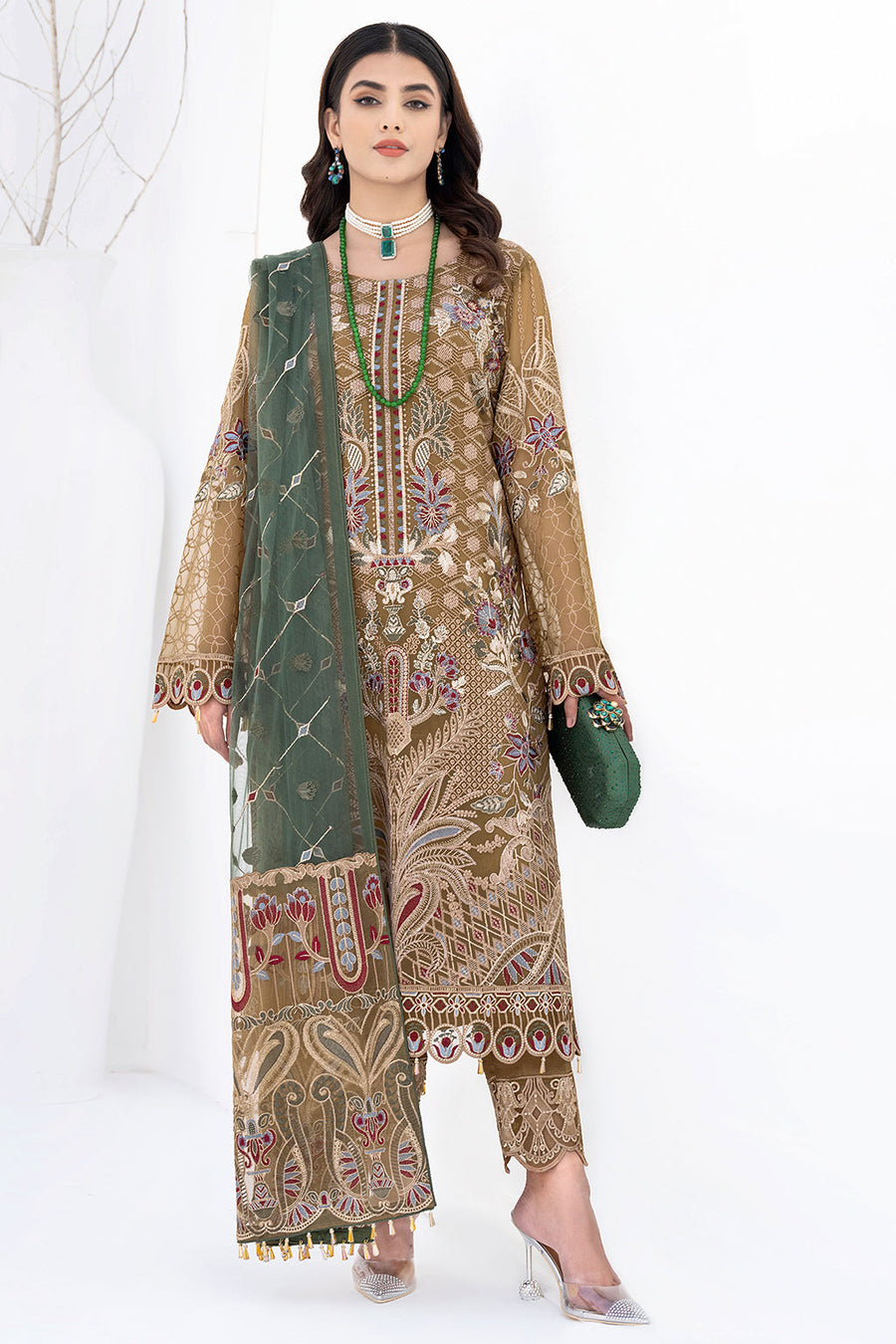 Ramsha Chevron Vol 06 Embroidered Chiffon Unstitched 3Pc Suit A-601