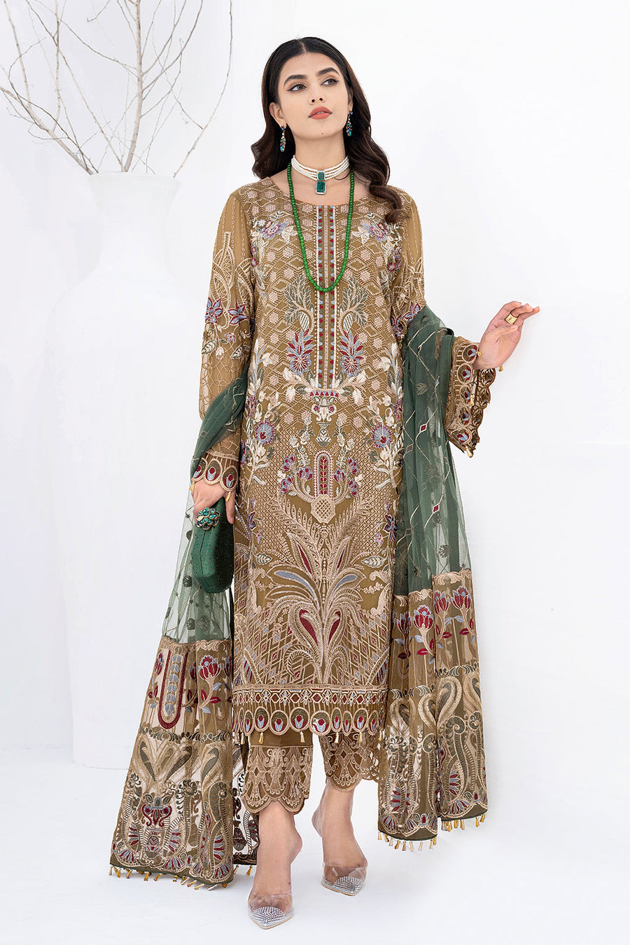 Ramsha Chevron Vol 06 Embroidered Chiffon Unstitched 3Pc Suit A-601