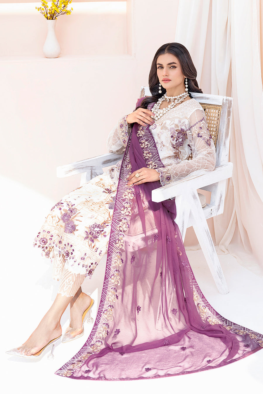 Ramsha Chevron Vol 06 Embroidered Chiffon Unstitched 3Pc Suit A-602