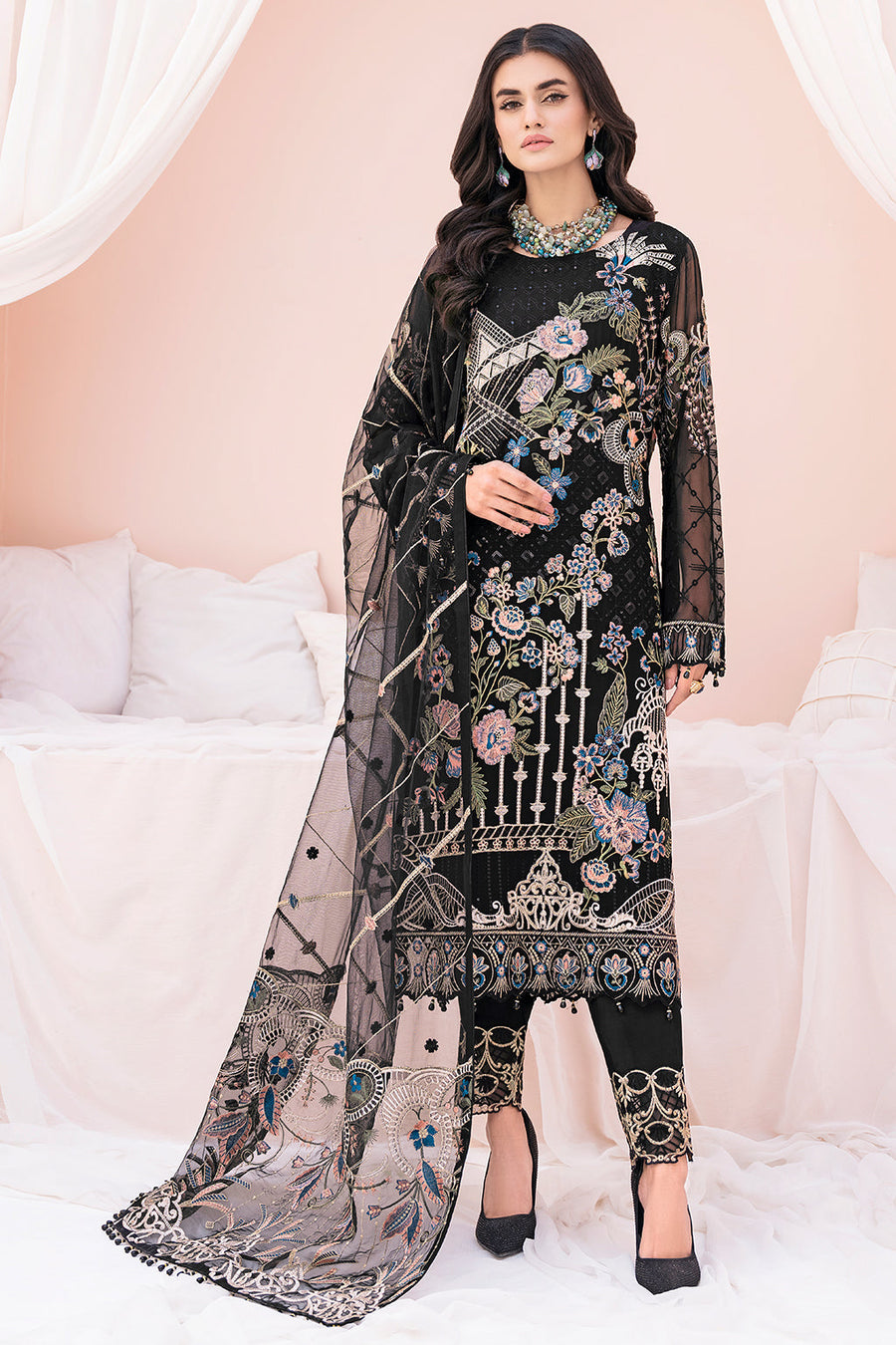 Ramsha Chevron Vol 06 Embroidered Chiffon Unstitched 3Pc Suit A-603
