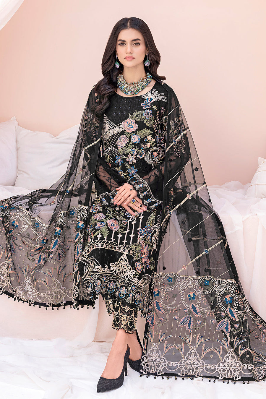 Ramsha Chevron Vol 06 Embroidered Chiffon Unstitched 3Pc Suit A-603