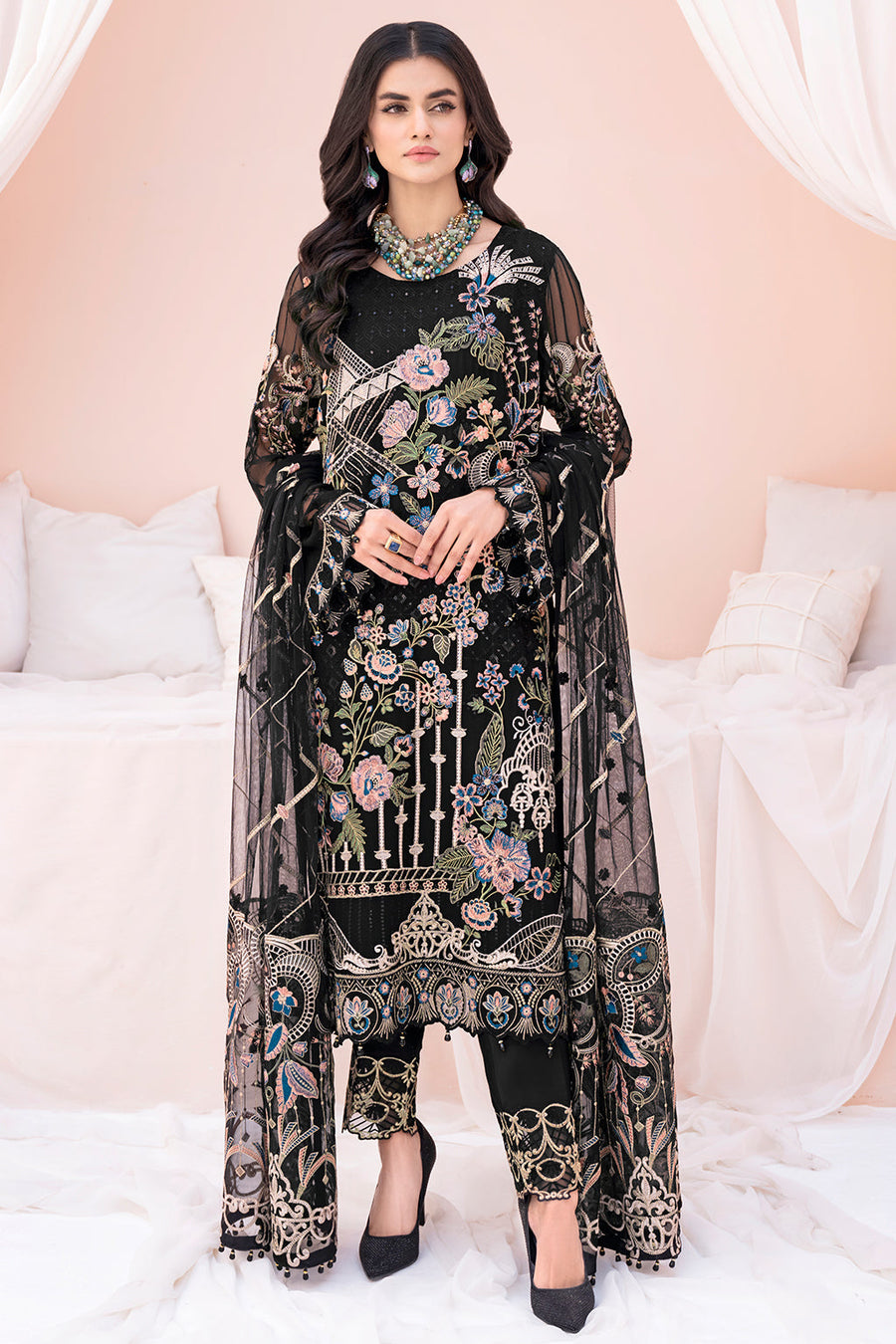 Ramsha Chevron Vol 06 Embroidered Chiffon Unstitched 3Pc Suit A-603