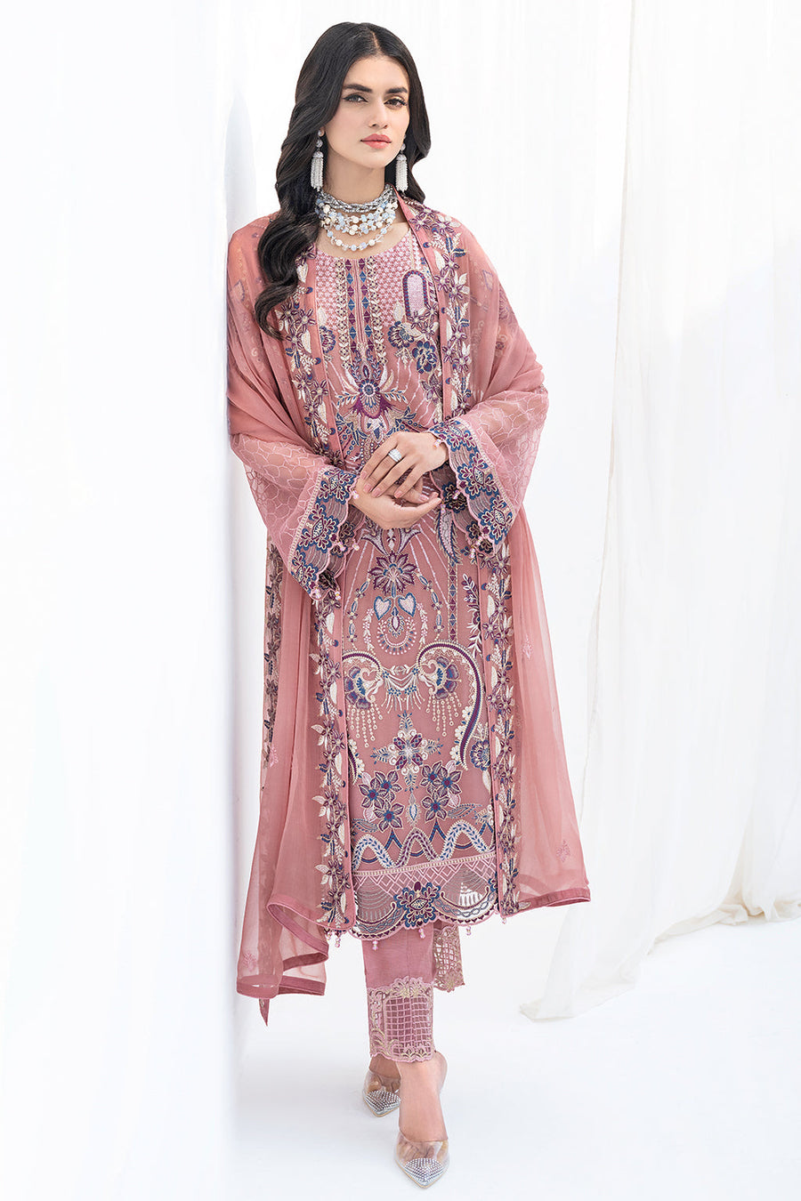 Ramsha Chevron Vol 06 Embroidered Chiffon Unstitched 3Pc Suit A-604