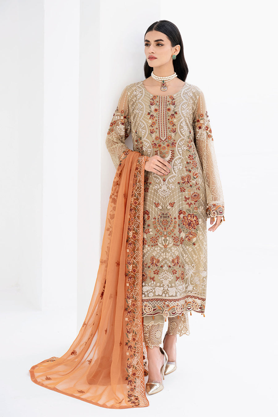 Ramsha Chevron Vol 06 Embroidered Chiffon Unstitched 3Pc Suit A-605