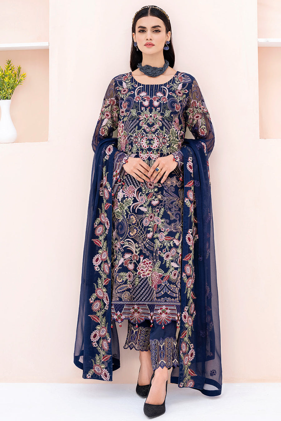 Ramsha Chevron Vol 06 Embroidered Chiffon Unstitched 3Pc Suit A-606
