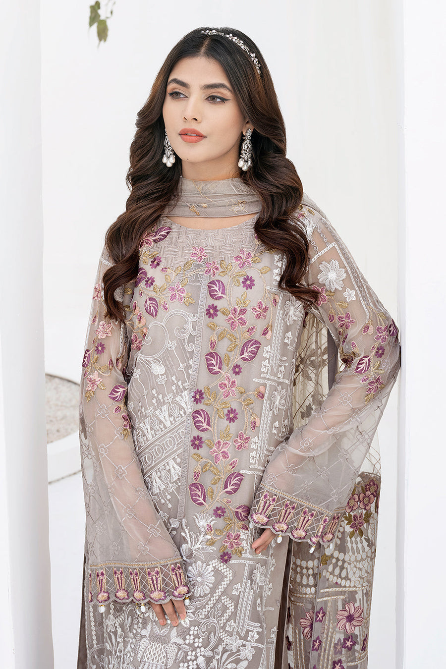 Ramsha Chevron Vol 06 Embroidered Chiffon Unstitched 3Pc Suit A-608