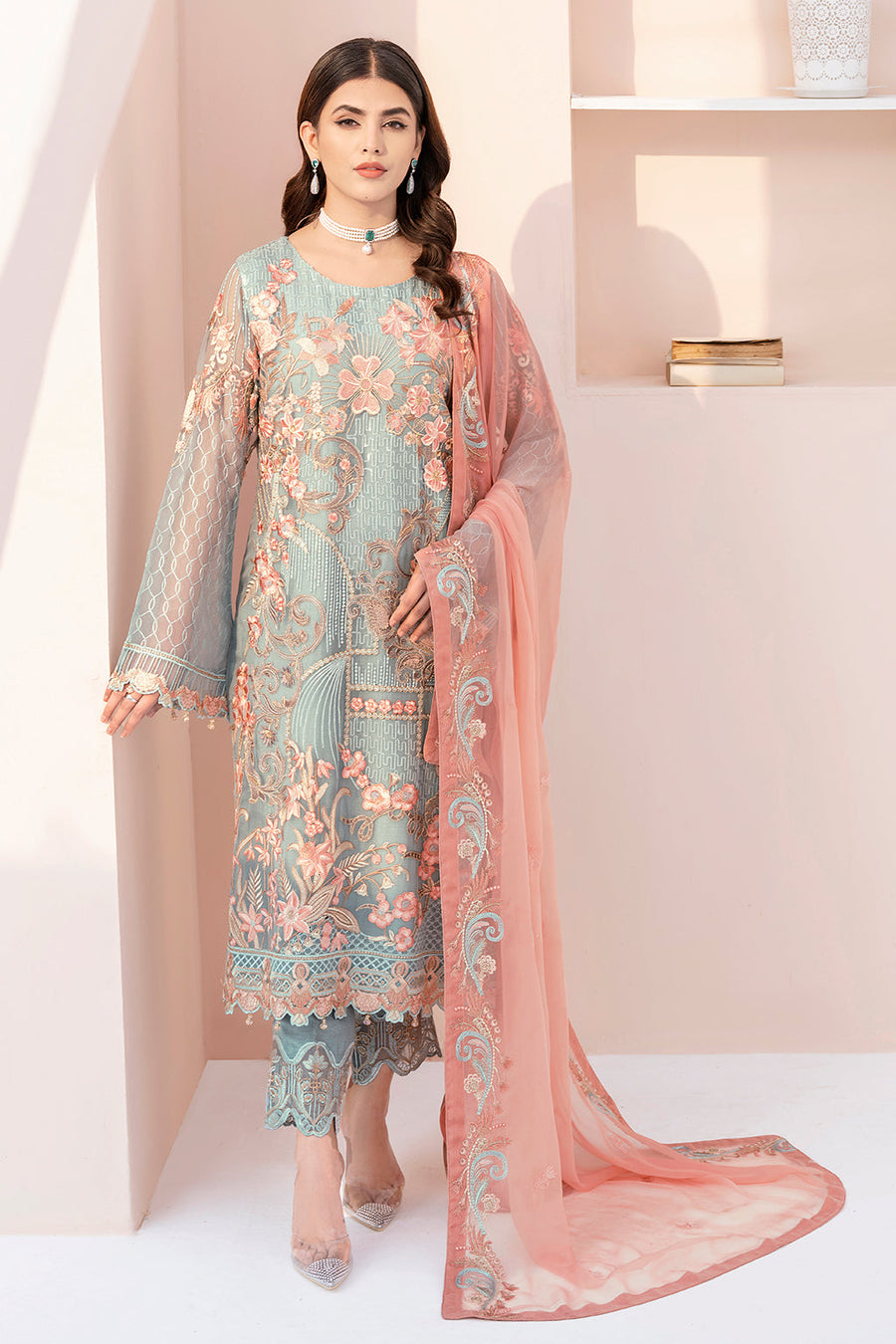 Ramsha Chevron Vol 06 Embroidered Chiffon Unstitched 3Pc Suit A-612