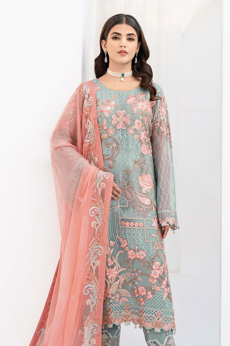 Ramsha Chevron Vol 06 Embroidered Chiffon Unstitched 3Pc Suit A-612