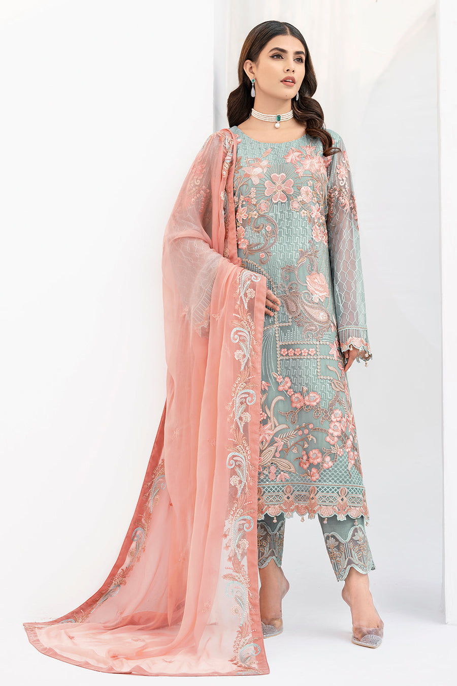 Ramsha Chevron Vol 06 Embroidered Chiffon Unstitched 3Pc Suit A-612