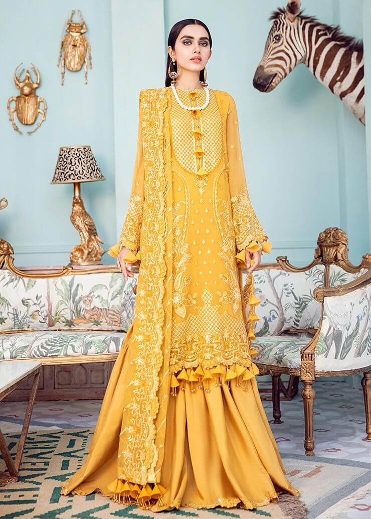 Afrozeh La Fuchsia Luxury Chiffon Unstitched 3 Piece Suit D-01 Ablaze - FaisalFabrics.pk