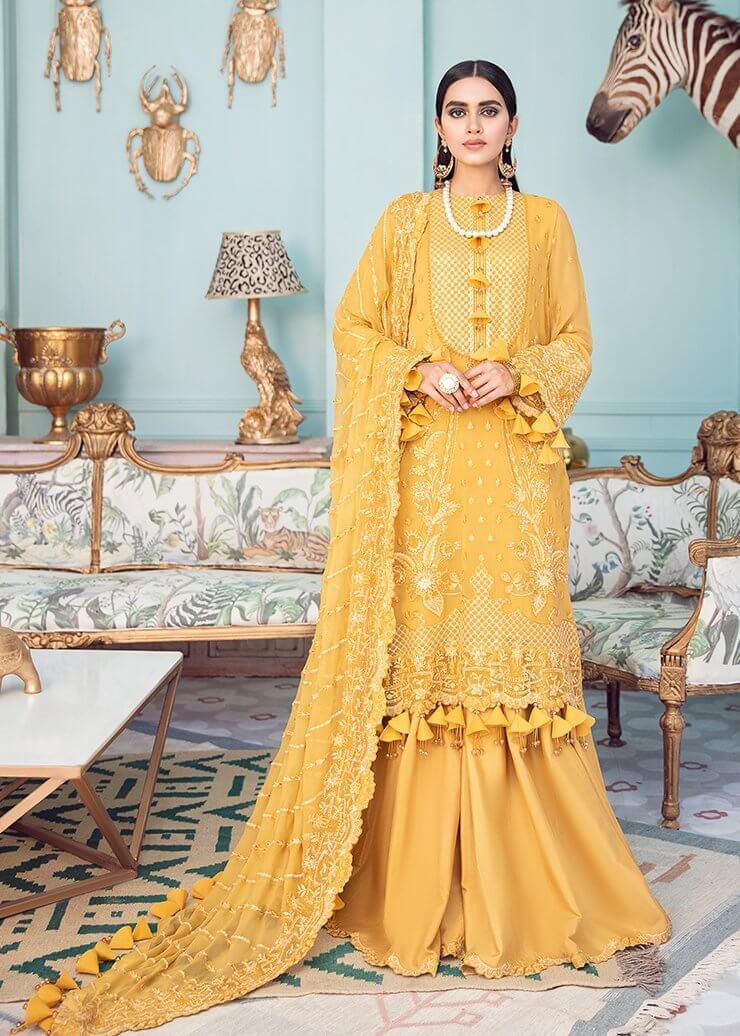 Afrozeh La Fuchsia Luxury Chiffon Unstitched 3 Piece Suit D-01 Ablaze - FaisalFabrics.pk