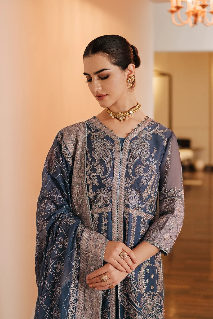 FARASHA Lueur Unstitched Embroidered Luxury Chiffon Suit 08-ADELINE