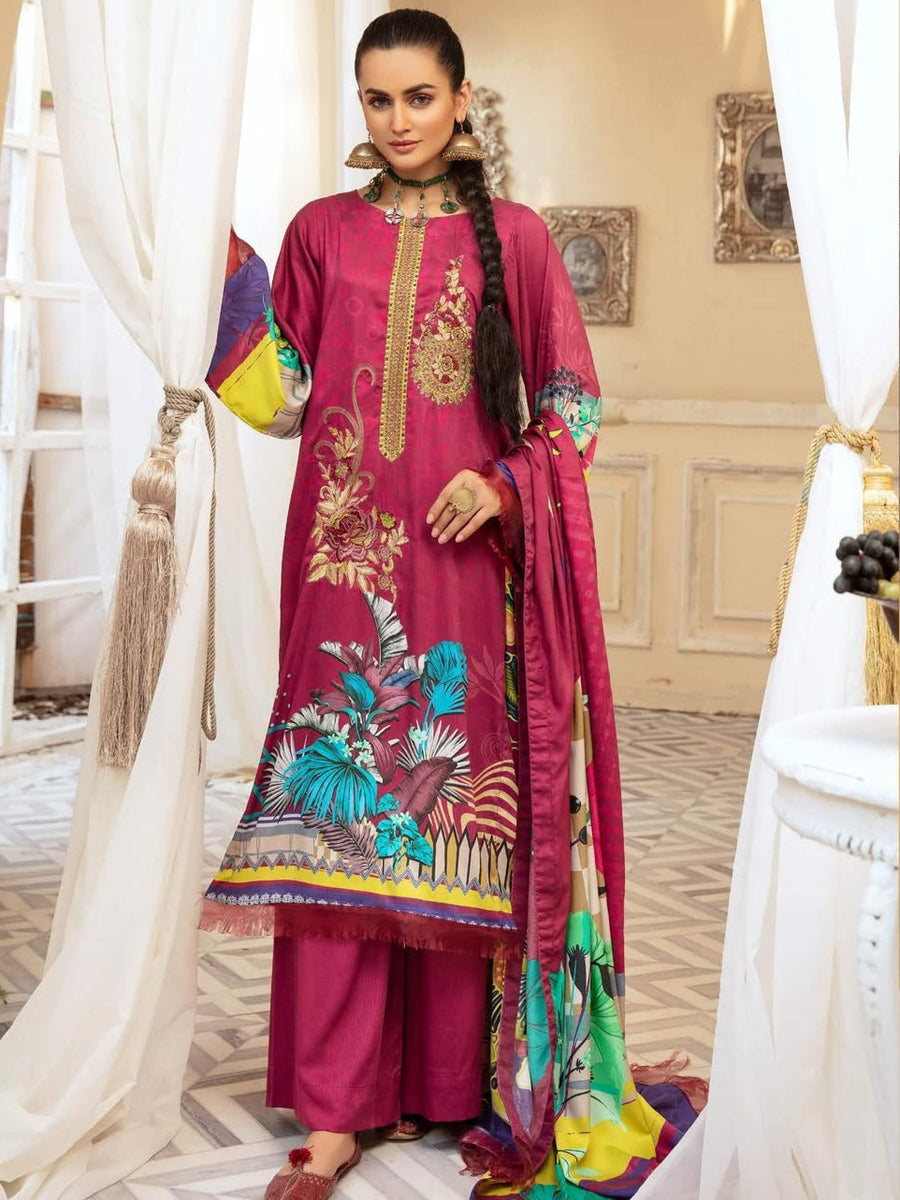 Bano by Riaz Arts Embroidered Corduroy 3pc Unstitched Suit AF-52 - FaisalFabrics.pk